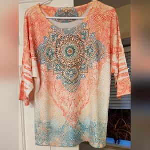 REBA Mandala Tie Dyed Pattern Design Women's Top sz L.